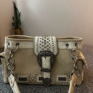 Elegant Cream Studded Handbag